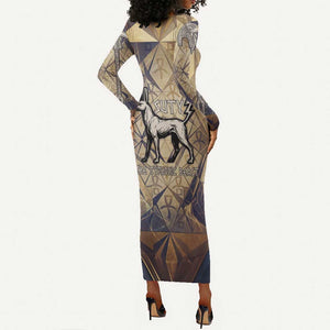 Suty Long Sleeve Bodycon Dress with Typhonic Beast Staff Ancient Egypt Symbolism
