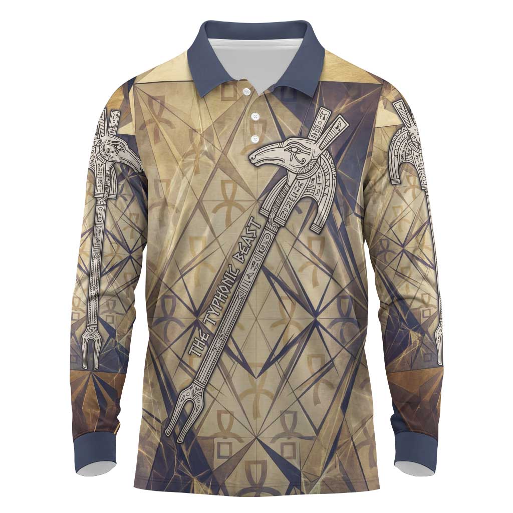 Suty Long Sleeve Polo Shirt with Typhonic Beast Staff Ancient Egypt Symbolism