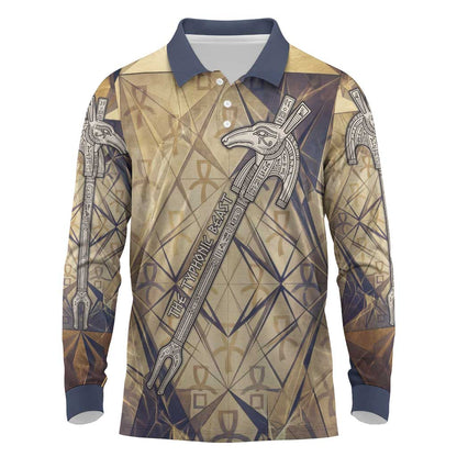 Suty Long Sleeve Polo Shirt with Typhonic Beast Staff Ancient Egypt Symbolism