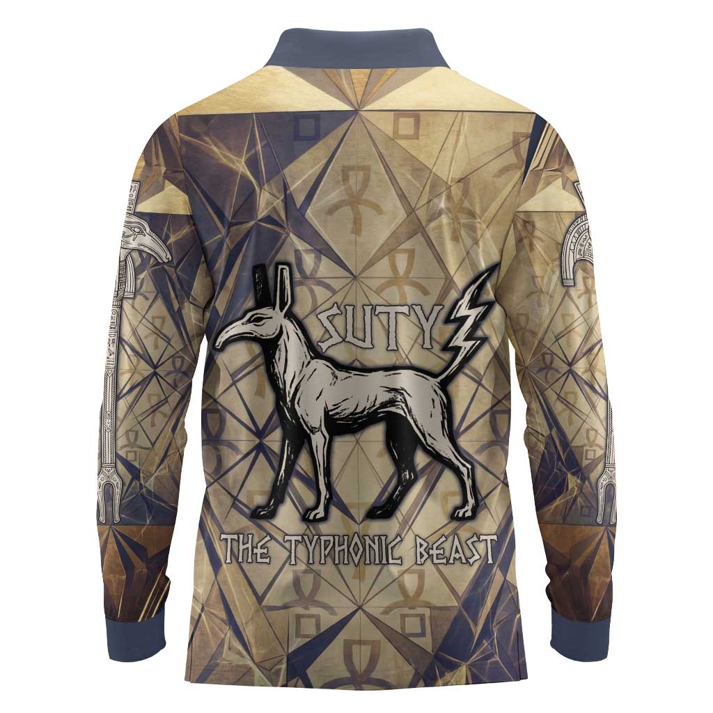 Suty Long Sleeve Polo Shirt with Typhonic Beast Staff Ancient Egypt Symbolism