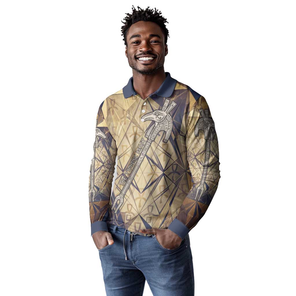 Suty Long Sleeve Polo Shirt with Typhonic Beast Staff Ancient Egypt Symbolism
