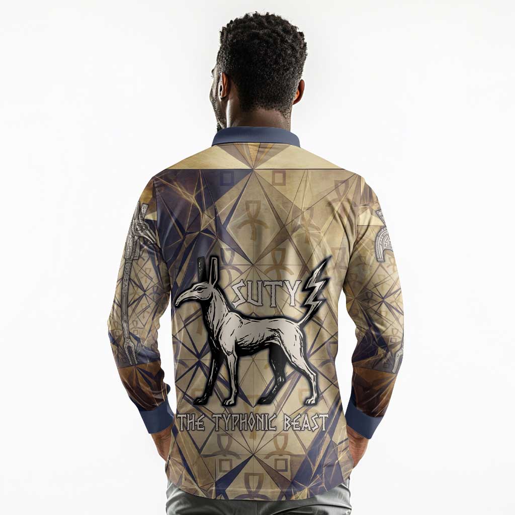 Suty Long Sleeve Polo Shirt with Typhonic Beast Staff Ancient Egypt Symbolism