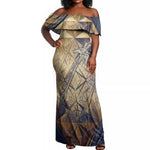 Suty Off Shoulder Maxi Dress with Typhonic Beast Staff Ancient Egypt Symbolism