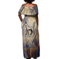Suty Off Shoulder Maxi Dress with Typhonic Beast Staff Ancient Egypt Symbolism