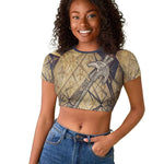 Suty Raglan Cropped T shirt with Typhonic Beast Staff Ancient Egypt Symbolism