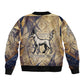 Suty Sleeve Zip Bomber Jacket with Typhonic Beast Staff Ancient Egypt Symbolism