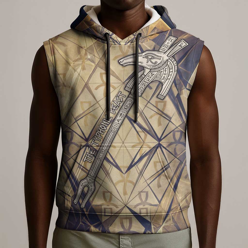 Suty Sleeveless Hoodie with Typhonic Beast Staff Ancient Egypt Symbolism