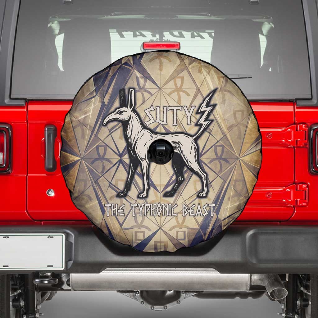 Suty Spare Tire Cover with Typhonic Beast Staff Ancient Egypt Symbolism