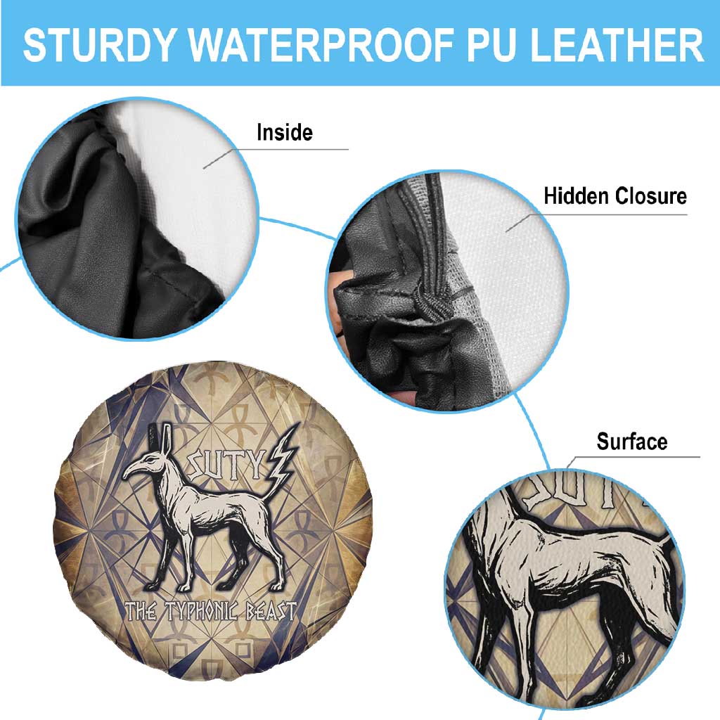 Suty Spare Tire Cover with Typhonic Beast Staff Ancient Egypt Symbolism