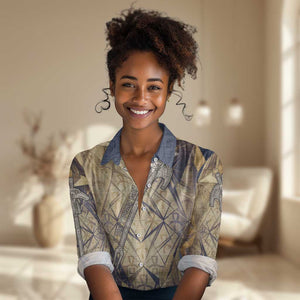 Suty Women Casual Shirt with Typhonic Beast Staff Ancient Egypt Symbolism