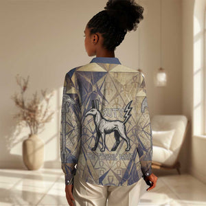 Suty Women Casual Shirt with Typhonic Beast Staff Ancient Egypt Symbolism