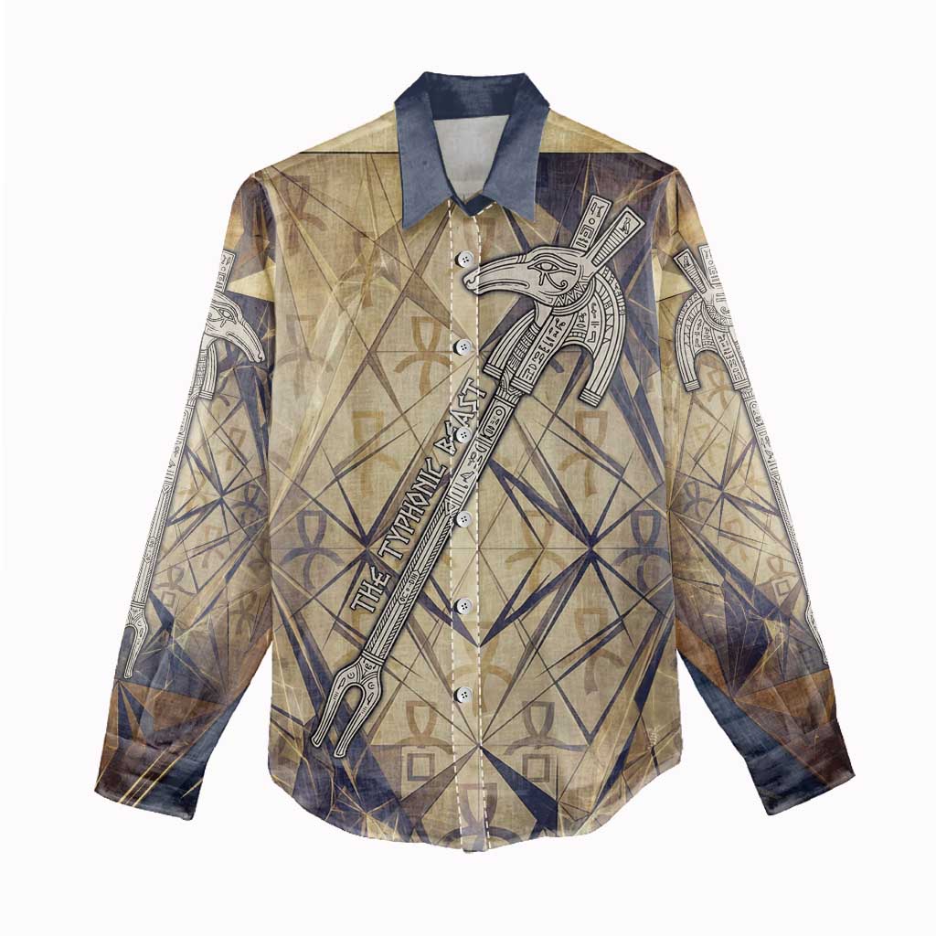 Suty Women Casual Shirt with Typhonic Beast Staff Ancient Egypt Symbolism