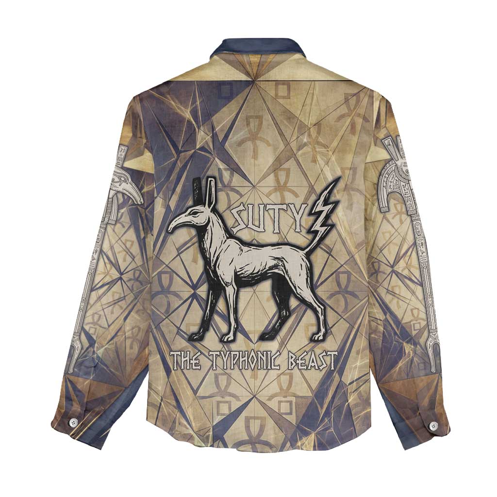 Suty Women Casual Shirt with Typhonic Beast Staff Ancient Egypt Symbolism