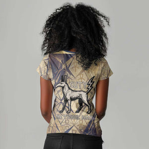 Suty Women V-Neck T-Shirt with Typhonic Beast Staff Ancient Egypt Symbolism