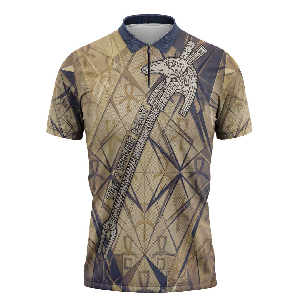 Suty Zipper Polo Shirt with Typhonic Beast Staff Ancient Egypt Symbolism
