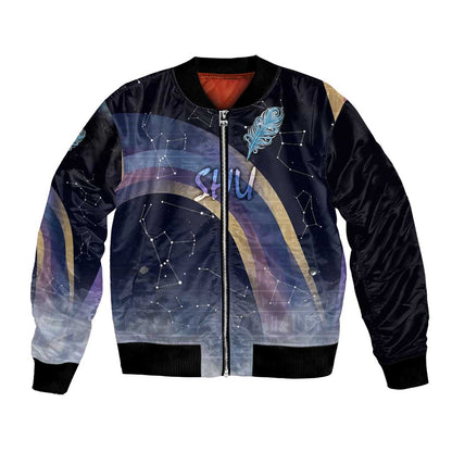 Shu Celestial Constellations Bomber Jacket Rainbow Ancient Egyptian Sky Deity Theme