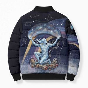 Shu Celestial Constellations Bomber Puffer Jacket Rainbow Ancient Egyptian Sky Deity Theme