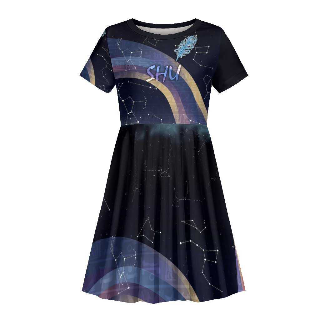 Shu Celestial Constellations Kid Short Sleeve Dress Rainbow Ancient Egyptian Sky Deity Theme