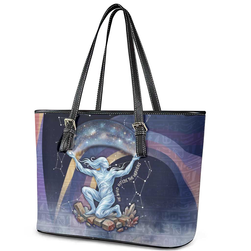 Shu Celestial Constellations Leather Tote Bag Rainbow Ancient Egyptian Sky Deity Theme