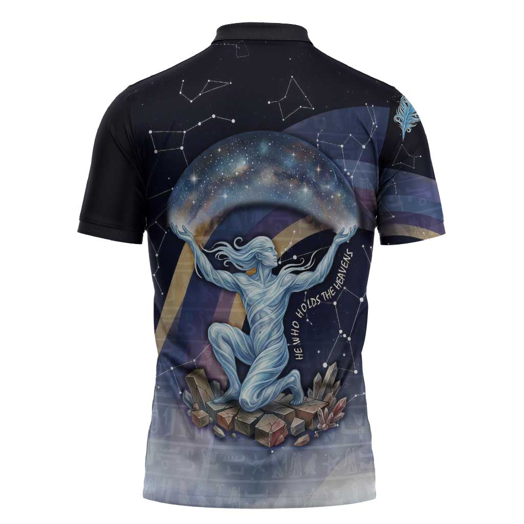 Shu Celestial Constellations Zipper Polo Shirt Rainbow Ancient Egyptian Sky Deity Theme