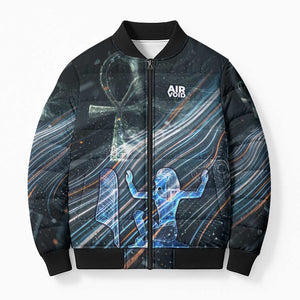 Shu Air Void Egyptian Bomber Puffer Jacket with Storm God and Ankh Ancient Mythology
