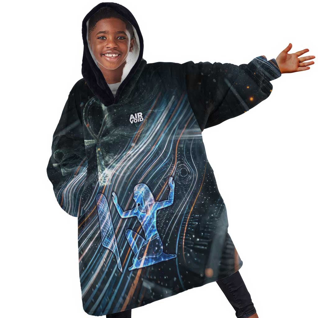 Shu Air Void Egyptian Kid Wearable Blanket Hoodie with Storm God and Ankh Ancient Mythology