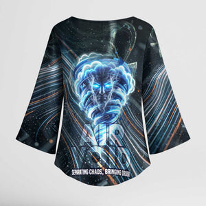 Shu Air Void Egyptian Kimono Sleeve Blouse with Storm God and Ankh Ancient Mythology