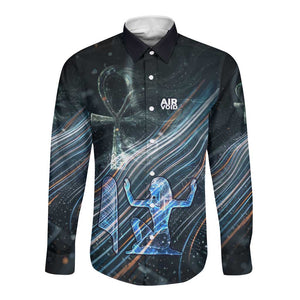 Shu Air Void Egyptian Long Sleeve Button Shirt with Storm God and Ankh Ancient Mythology