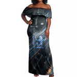 Shu Air Void Egyptian Off Shoulder Maxi Dress with Storm God and Ankh Ancient Mythology