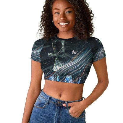 Shu Air Void Egyptian Raglan Cropped T shirt with Storm God and Ankh Ancient Mythology