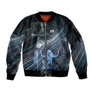 Shu Air Void Egyptian Sleeve Zip Bomber Jacket with Storm God and Ankh Ancient Mythology