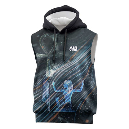 Shu Air Void Egyptian Sleeveless Hoodie with Storm God and Ankh Ancient Mythology