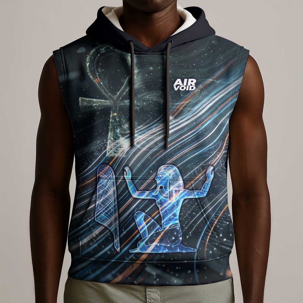 Shu Air Void Egyptian Sleeveless Hoodie with Storm God and Ankh Ancient Mythology