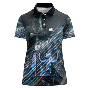 Shu Air Void Egyptian Women Polo Shirt with Storm God and Ankh Ancient Mythology
