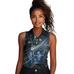 Shu Air Void Egyptian Women Sleeveless Polo Shirt with Storm God and Ankh Ancient Mythology