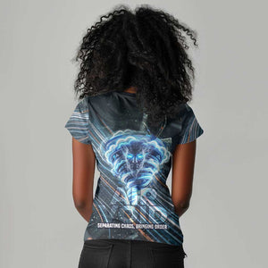Shu Air Void Egyptian Women V-Neck T-Shirt with Storm God and Ankh Ancient Mythology