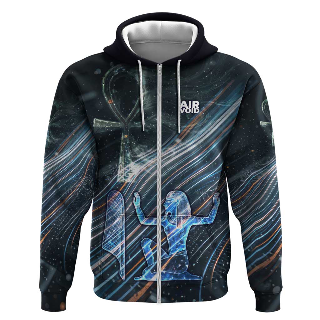 Shu Air Void Egyptian Zip Hoodie with Storm God and Ankh Ancient Mythology