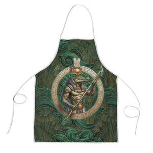 Sobek Crocodile Warrior Apron with Ankh Ancient Egyptian Motif in Emerald