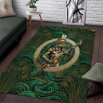 Sobek Crocodile Warrior Area Rug with Ankh Ancient Egyptian Motif in Emerald