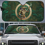 Sobek Crocodile Warrior Auto Sun Shade with Ankh Ancient Egyptian Motif in Emerald