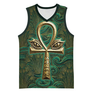 Sobek Crocodile Warrior Basketball Jersey with Ankh Ancient Egyptian Motif in Emerald