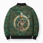 Sobek Crocodile Warrior Bomber Puffer Jacket with Ankh Ancient Egyptian Motif in Emerald