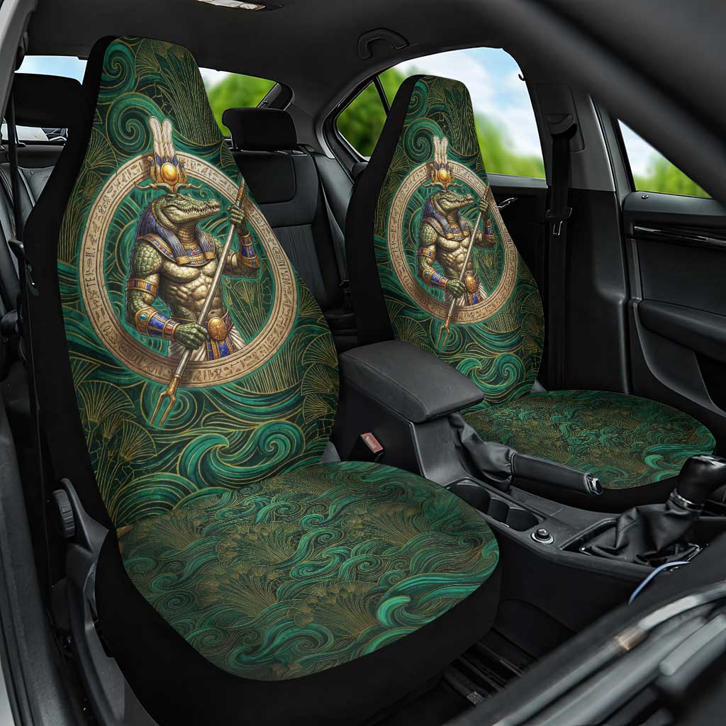 Sobek Crocodile Warrior Car Seat Cover with Ankh Ancient Egyptian Motif in Emerald