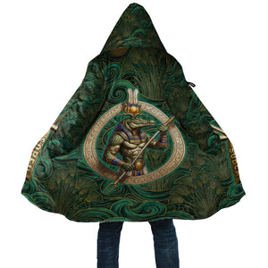 Sobek Crocodile Warrior Cloak with Ankh Ancient Egyptian Motif in Emerald