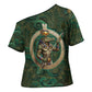 Sobek Crocodile Warrior Cross Shoulder Shirt with Ankh Ancient Egyptian Motif in Emerald