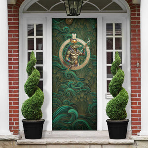 Sobek Crocodile Warrior Door Cover with Ankh Ancient Egyptian Motif in Emerald