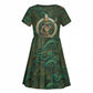 Sobek Crocodile Warrior Kid Short Sleeve Dress with Ankh Ancient Egyptian Motif in Emerald