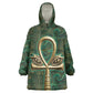 Sobek Crocodile Warrior Kid Wearable Blanket Hoodie with Ankh Ancient Egyptian Motif in Emerald