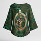 Sobek Crocodile Warrior Kimono Sleeve Blouse with Ankh Ancient Egyptian Motif in Emerald