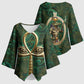 Sobek Crocodile Warrior Kimono Sleeve Blouse with Ankh Ancient Egyptian Motif in Emerald